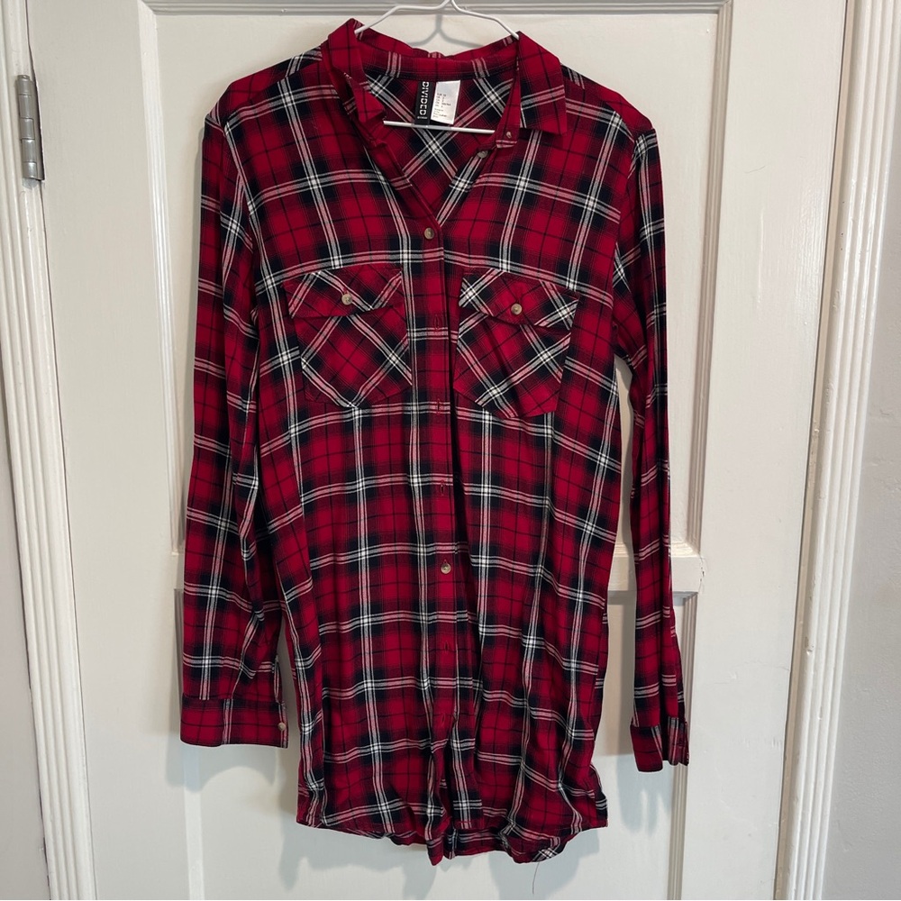 Divided Red Plaid Button Down Shirt